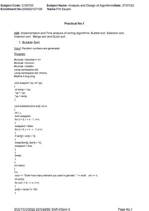 Analysisofalgo practical 3 - Subject Code: 3150703 Subject Name ...