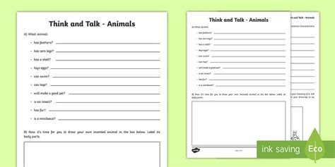 Think and Talk Animals Worksheet / Worksheet