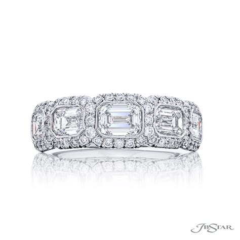 JB Star Platinum East to West Set Five Emerald Cut Diamond Band with H ...