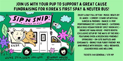 Sip N Snip Summer Soirée with Korean K9 Rescue, Hana House, Brooklyn ...