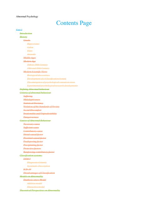 Abnormal Psychology Notes - Abnormal Psychology Contents Page Unit 1 ...