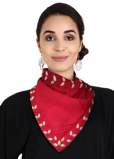 Get Red & Gold Kora Hand Embroidered Winter Scarf at ₹ 4750 | LBB Shop
