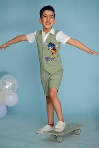 Buy Green Cotton Embroidery Shorts Set For Boys by Hoity Moppet Online ...