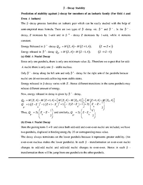 Mass parabolas and beta Decay Stability - - Decay Stability Prediction ...