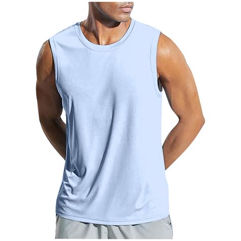 HCNTES Men's Soft Cotton Sleeveless T Shirts Tee Breathable Moisture ...