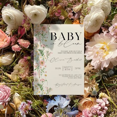Editable Baby in Bloom Invitation,wildflowers Baby Shower Invitation ...