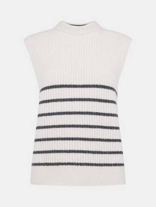 Whistles Wool Blend Stripe Textured Tank, Ivory/Multi
