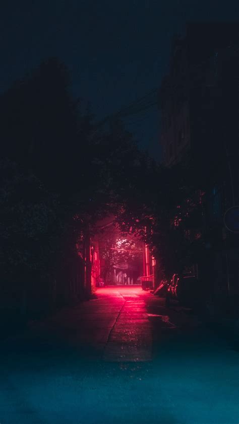Download wallpaper 1440x2560 lane, night, dark, urban, lighting, red ...