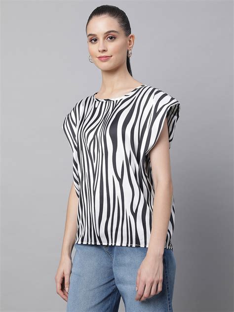 Black And White Printed Blouson Top – Global Republic