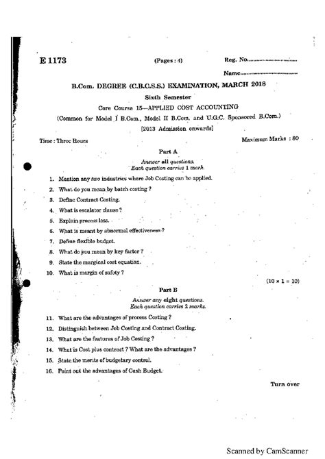 Bcom 6 sem applied cost accounting e 1173 mar 2018 - B. Com Co ...