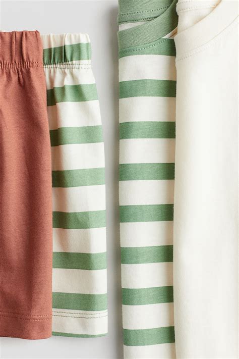 2-pack cotton pyjamas - Cream/Striped - Kids | H&M IN