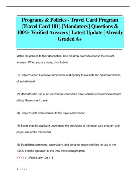 Travel Card 101 Assessment Questions & 100% Verified Answers Pack ...