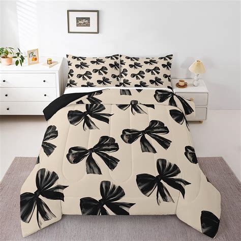 Amazon.com: Erosebridal Bow Bedding Set Twin Black Bow Tie Bedding ...