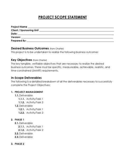 Image result for Project Scope Statement Template Word