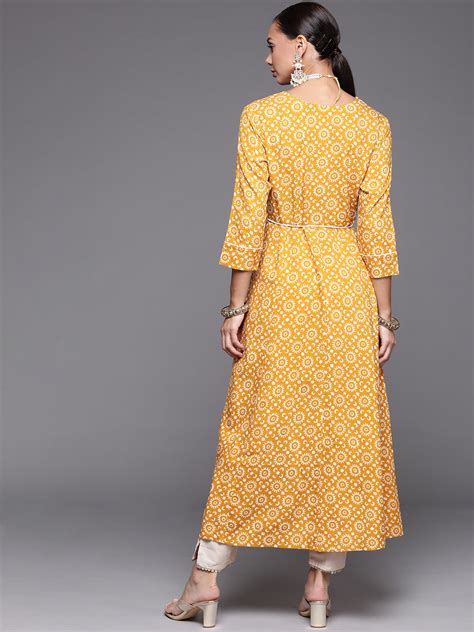 Indo Era Mustard Embroidered A-line Kurta – indoera