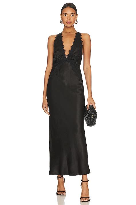 Shona Joy Camille Lace Cross Back Midi Dress in Black | REVOLVE