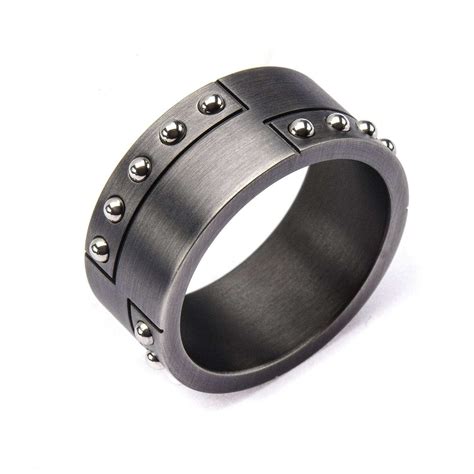Buy Men's Stainless Steel Brushed Gunmetal Finish Beaded Band Ring ...