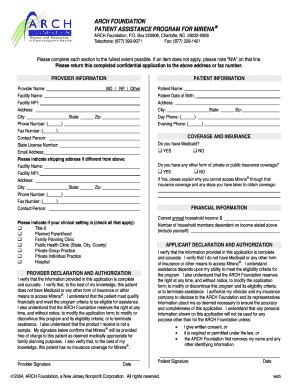 Fillable Online pparx ARCH FOUNDATION PATIENT ASSISTANCE PROGRAM FOR ...