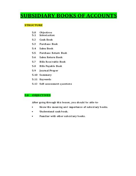Subsidiary Books of Accounts: Comprehensive Guide and Overview - Studocu