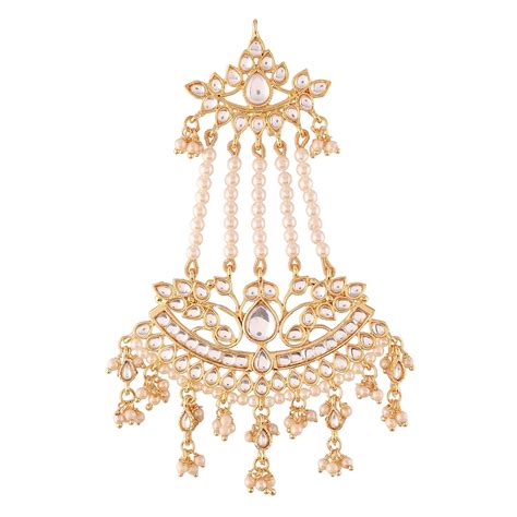 I Jewels Gold Plated Traditional Kundan & Pearl Chabi Challa/Challa ...