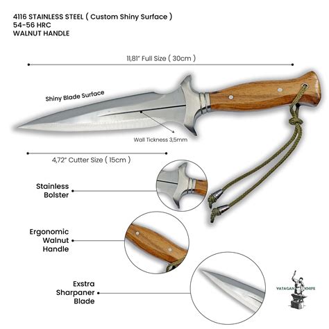 Handmade Double Edge Dagger Knife, Walnut Handle, Leather Sheath - Etsy ...