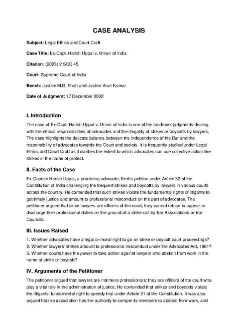 Legal Ethics Case Study: Harish Uppal v. Union of India (2003) - Studocu