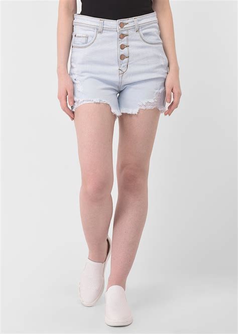 Get Fringe Hem Detail Light Denim Washed Shorts at ₹ 1379 | LBB Shop
