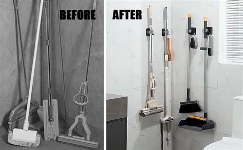 Fourfox® 3 PCS Self-Adhesive Mop Broom Wiper Holder - Wall Mounted ...