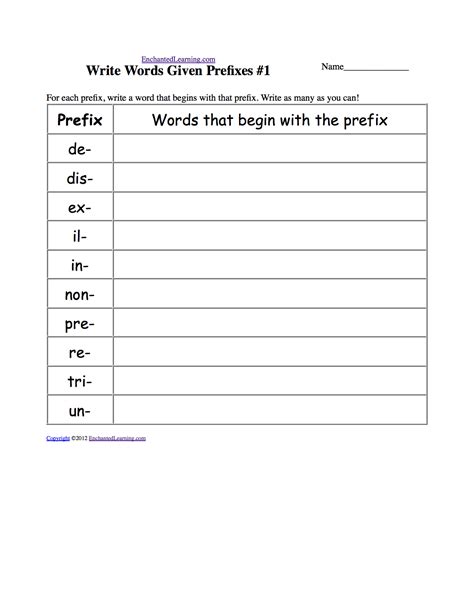 Write Words Given Prefixes: Worksheets. EnchantedLearning.com