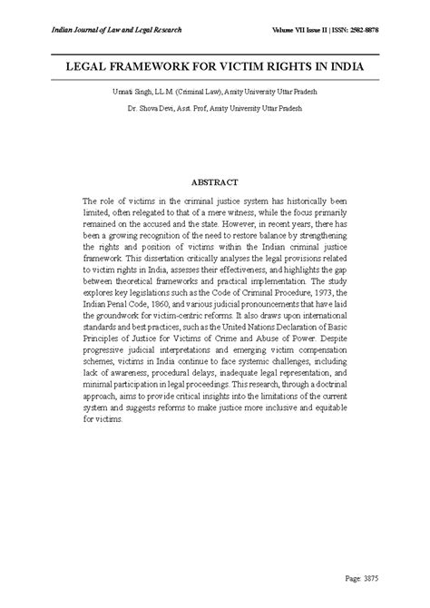 Legal Framework for Victim Rights in India: An In-Depth Analysis - Studocu