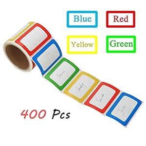 MFLABEL Colorful Plain Name Tag Labels - 400 Stickers /2 Rolls - 3 1/2 ...