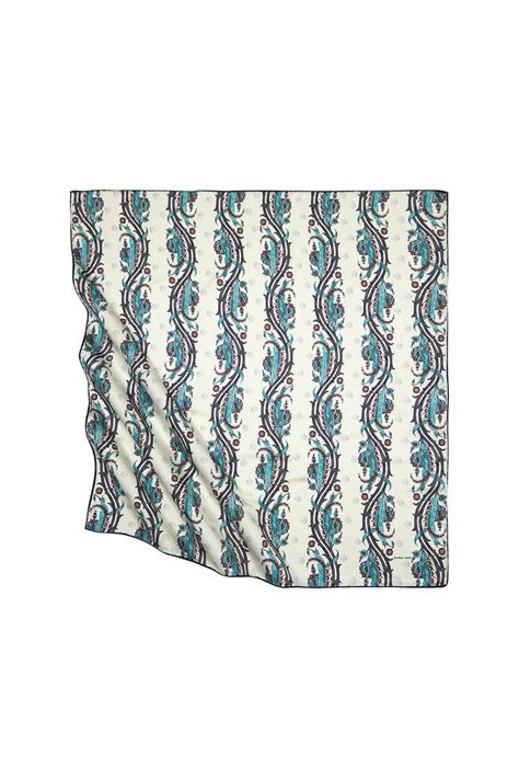 Black Gray Turkish Motif Ivy Pattern Silk Square Scarf