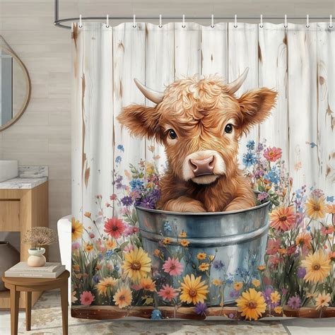 Amazon.com: JAWO Cow Shower Curtain, Farmhouse Rustic Floral Funny ...