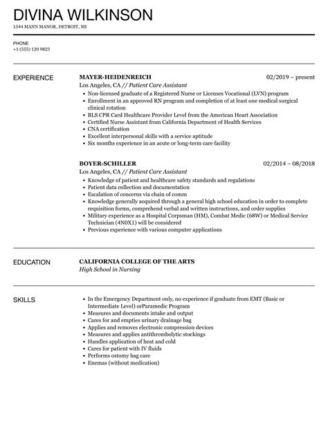 Patient Care Assistant Resume Samples | Velvet Jobs