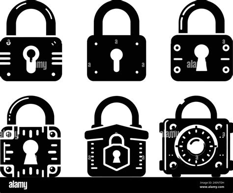 Different types of lock silhouette flat vector illustrations isolated ...