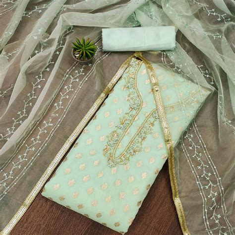 Sea Green Woven Organza Dress Material