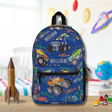 Personalized Monster Truck Backpack, Custom Name Gift for Toddler Boy ...