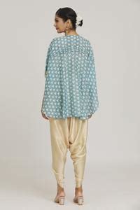 Buy Blue Embroidered Round Cowl Draped Tunic And Tulip Pant Set For ...