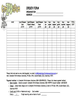 Fillable Online Order form- multiple orders - Complete Performance ...