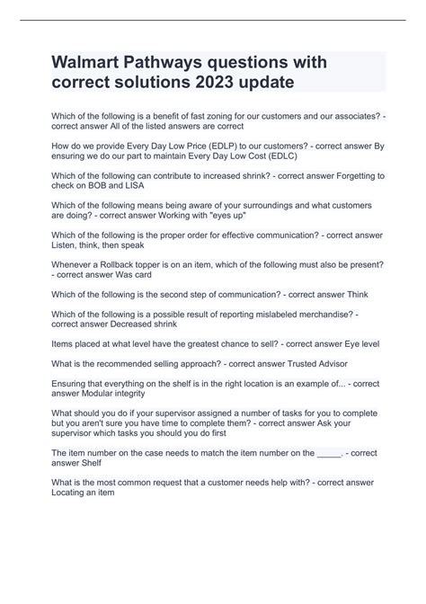 Walmart Pathways questions with correct solutions 2023 update - Walmart ...