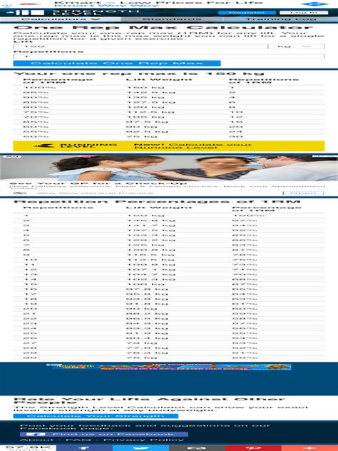 One Rep Max Calculator - Strength Level | Download Free PDF | Determinants Of Health | Strength ...