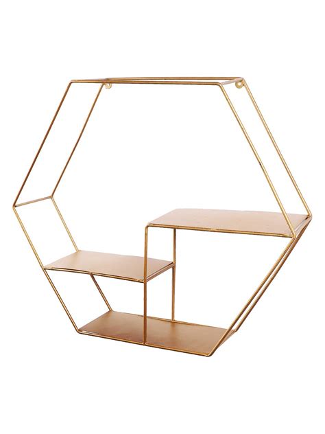 Home Sparkle Metal Iron Hexagon Design Wall Mounted Floating Shelves ...