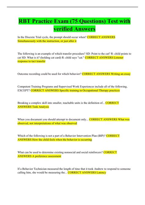 RBT Practice Exam (75 Questions) Test with verified Answers - Rbt ...