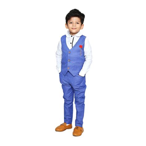 Baby, Toddlers Boys 3-piece Party Suit, Blue Waistcoat, Pants and White ...
