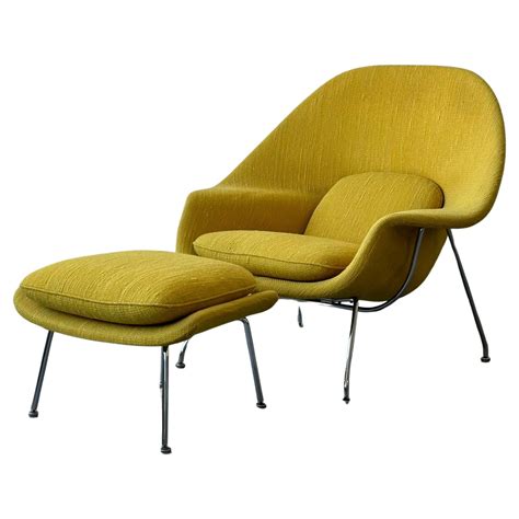Eero Saarinen Womb Chair and Ottoman in Grey Knoll Cato Fabric at ...