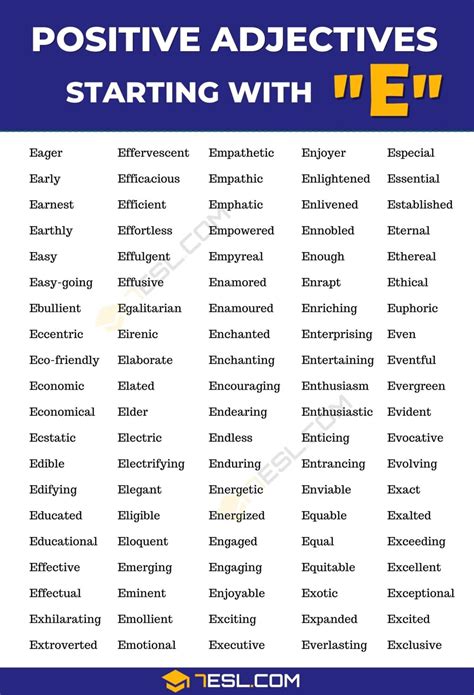 121+ Positive Adjectives Starting with E to Describe Someone ...