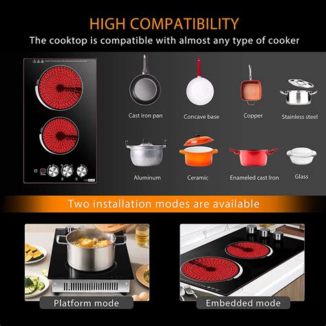 Buy VIVOHOME 2 Burner 11.5 Inch 3400W Electric Radiant Cooktop, 220V ...