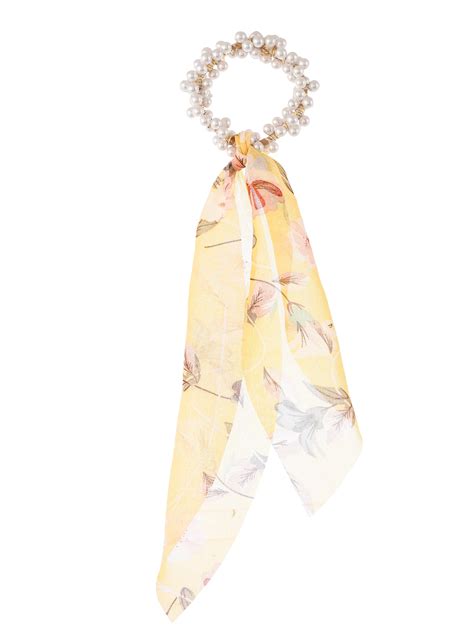 Buy Set of 2 Yellow & White Pearl Beaded Printed Ponytail Holders for ...