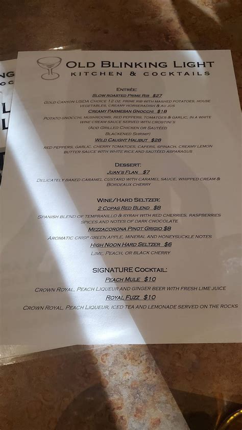 Menu at Old Blinking Light desserts, Highlands Ranch