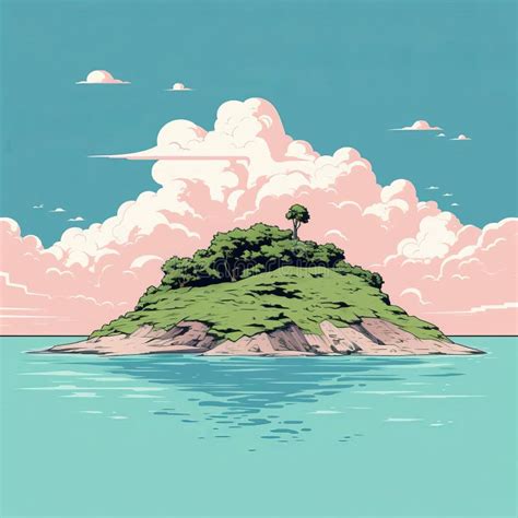 Vibrant Tropical Atoll Island in Minimalist Colorful Illustration Stock ...